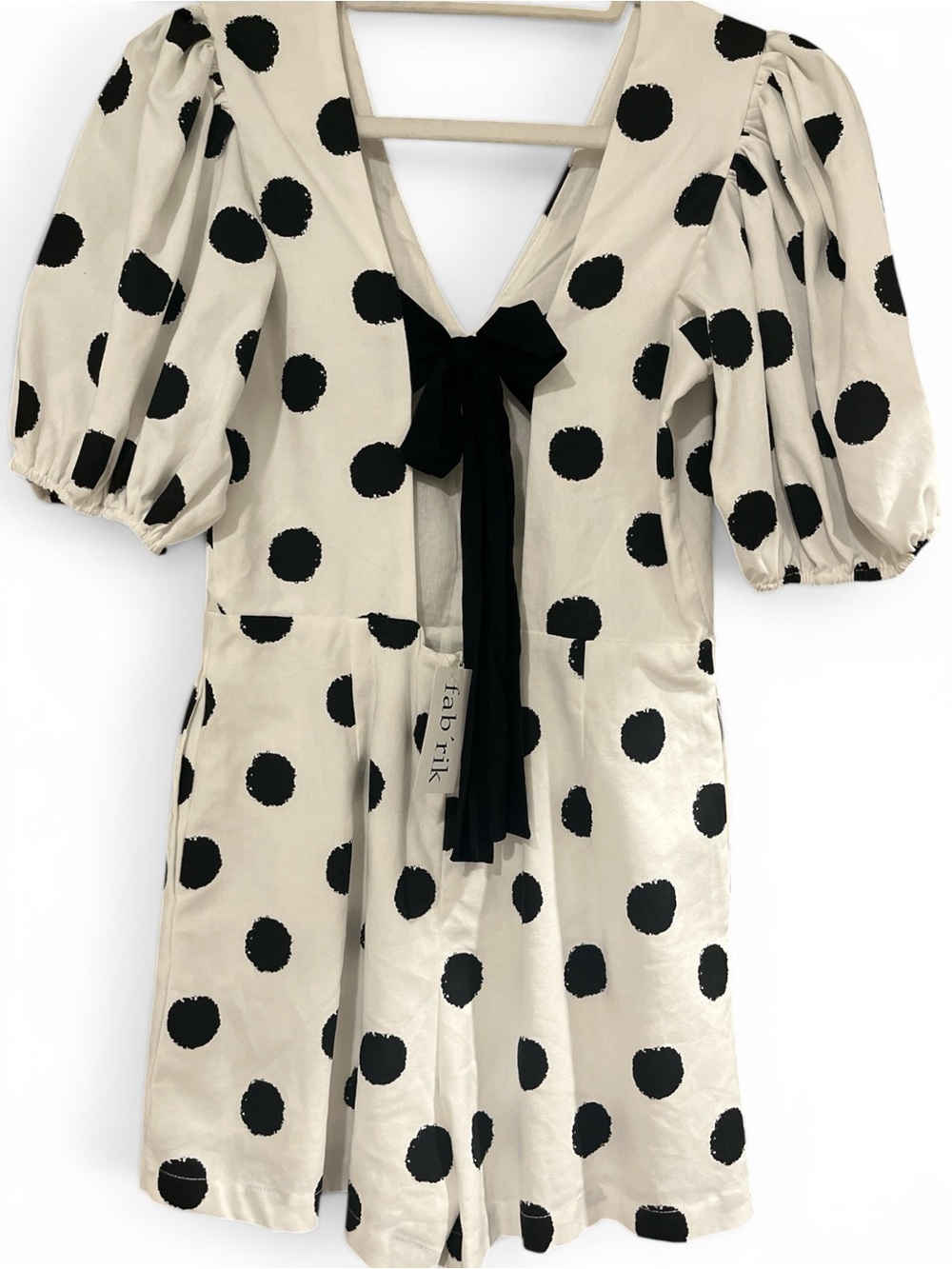 fab'rik Black Polka Dot Cream Puff-Sleeve Romper - Picture 2 of 3